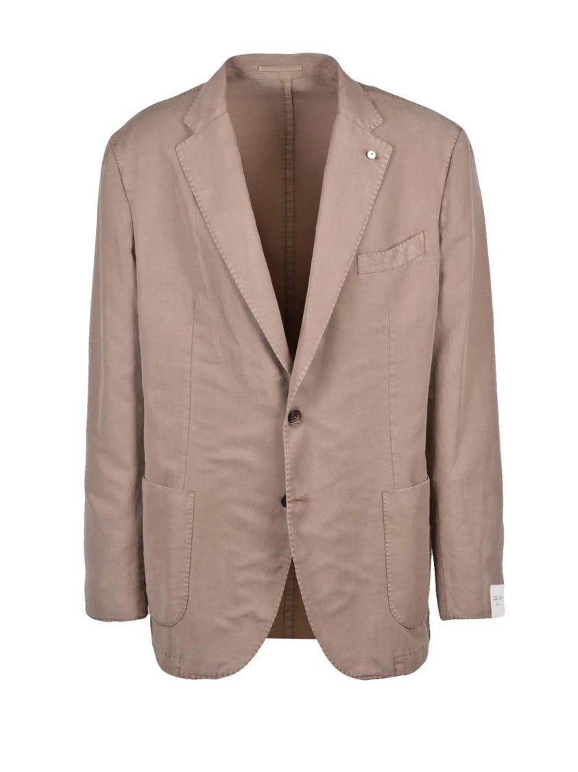 L.B.M. 1911 Taupe Linen Cotton Rounded Blazer Jacket