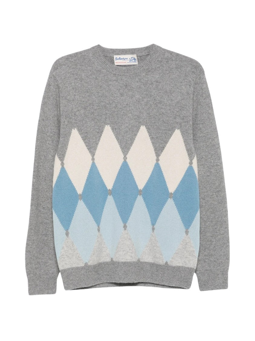 Ballantyne Argyle Pattern Pullover In Shades Of Blue And Grey