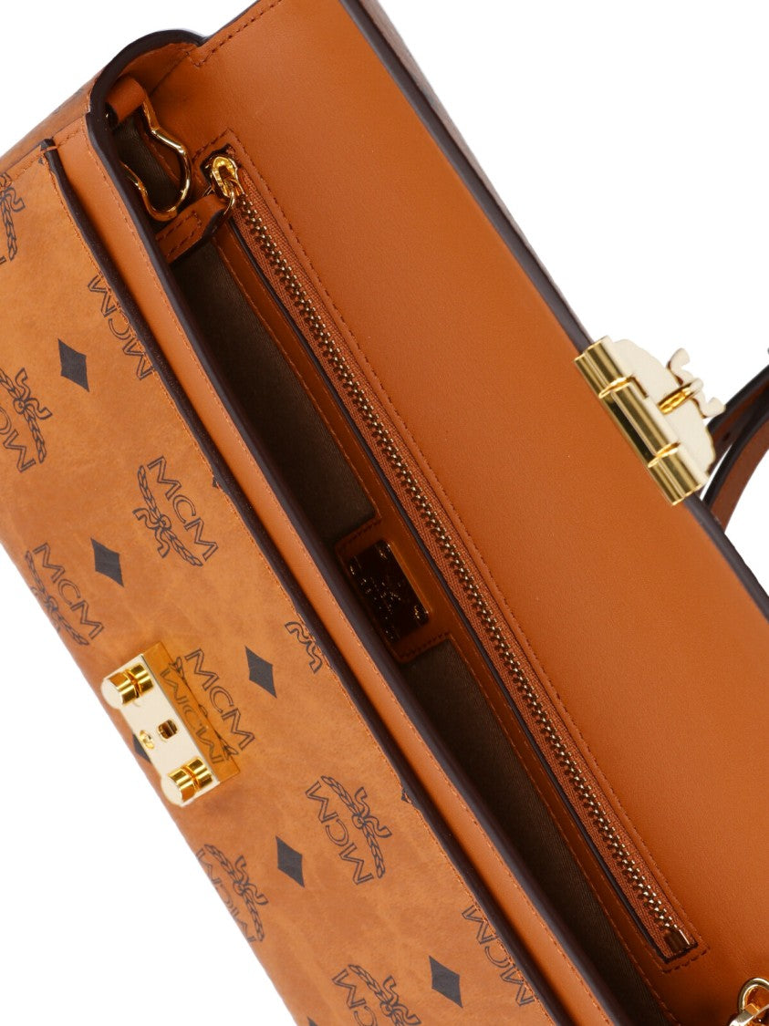 Mcm Brown Tracy Visetos Canvas Nappa Leather Medium Shoulder Bag