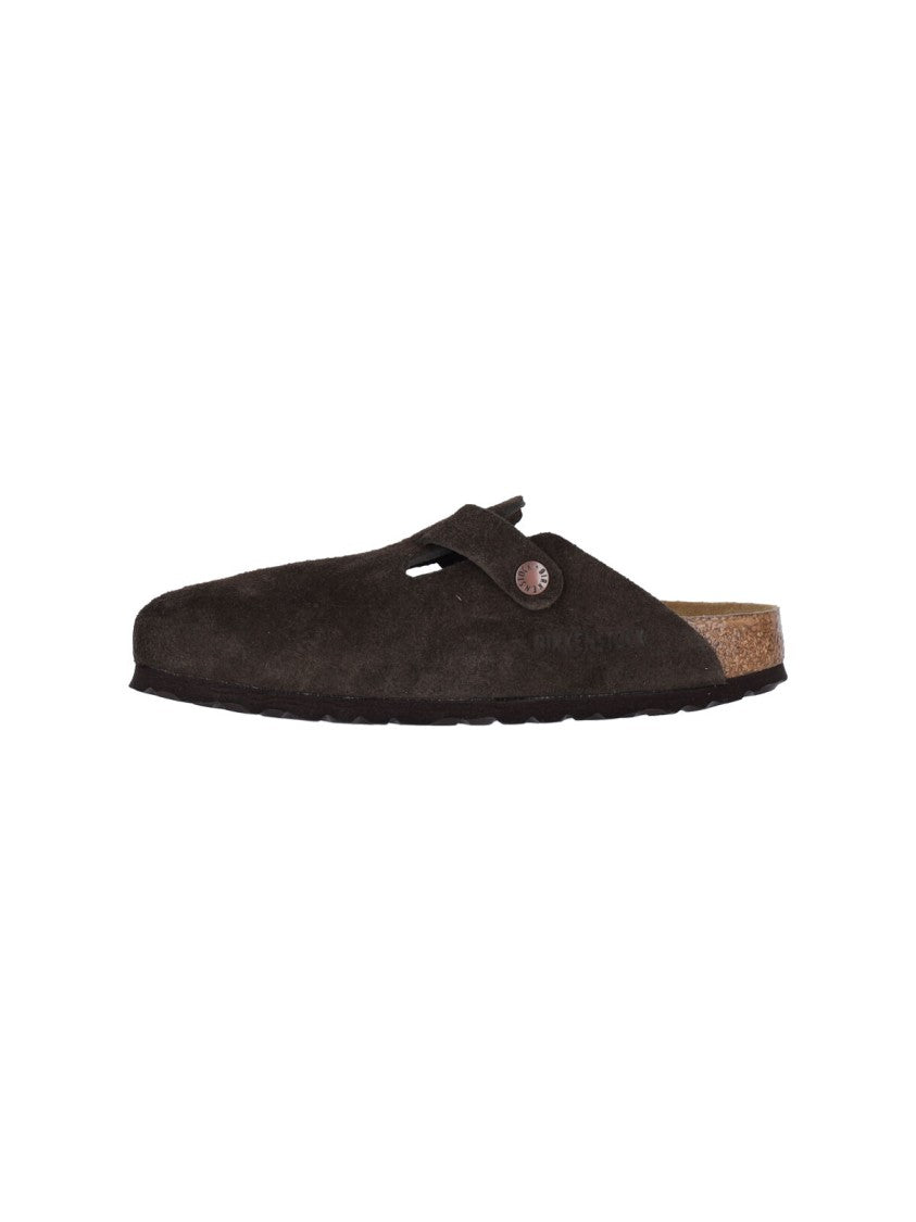 Birkenstock Brown Suede Mules With Adjustable Strap And Anatomical Footbed