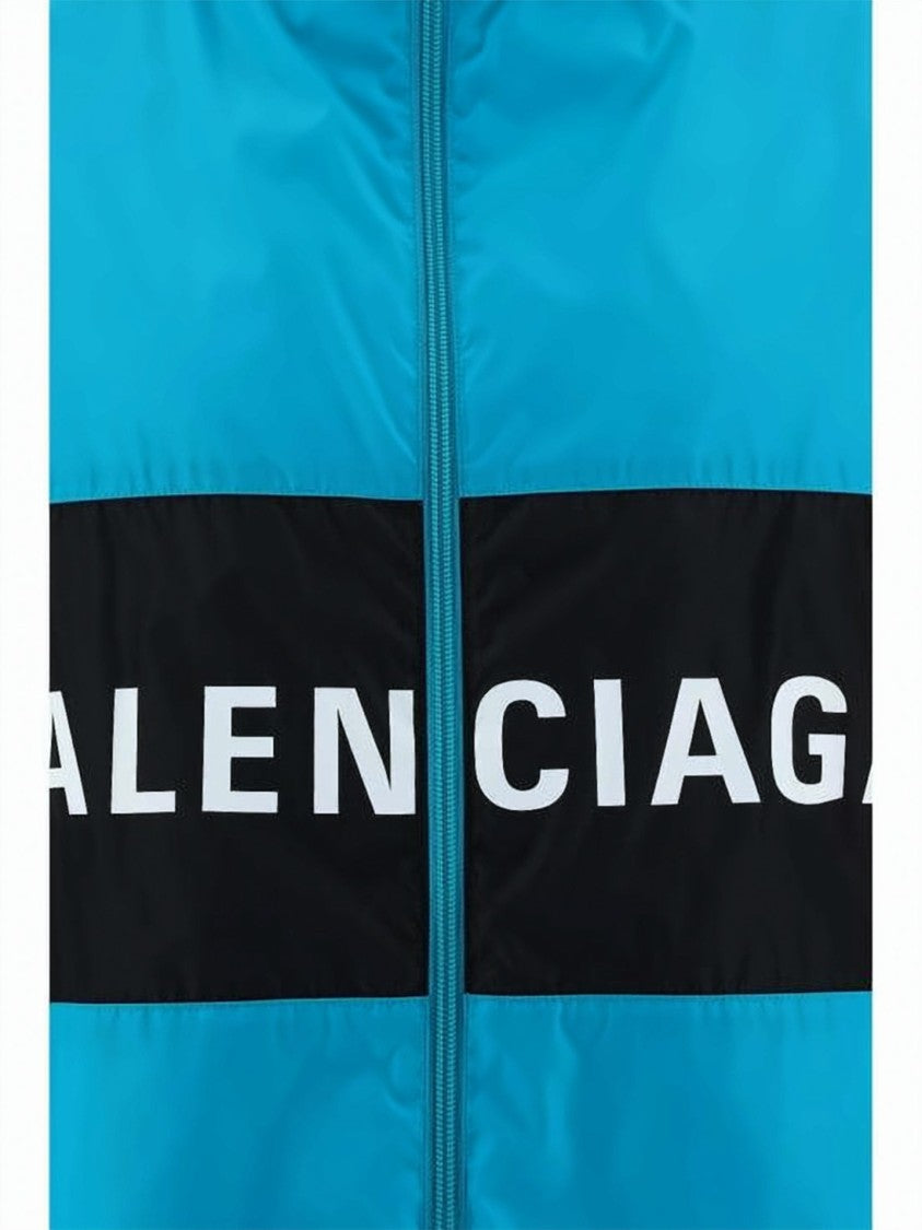 Balenciaga Turquoise Jacket With Bold Black Panel And Striking Lettering