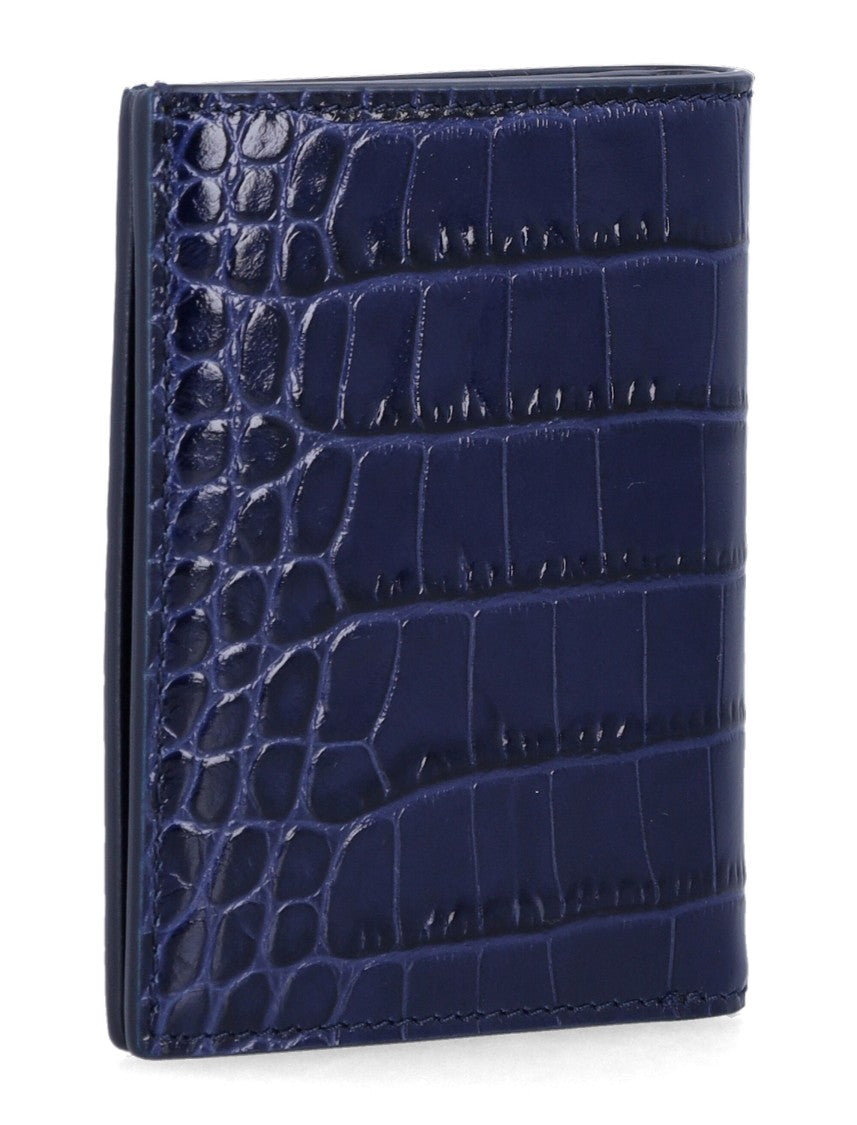 Tom Ford Blue Croc-Embossed Leather Cardholder