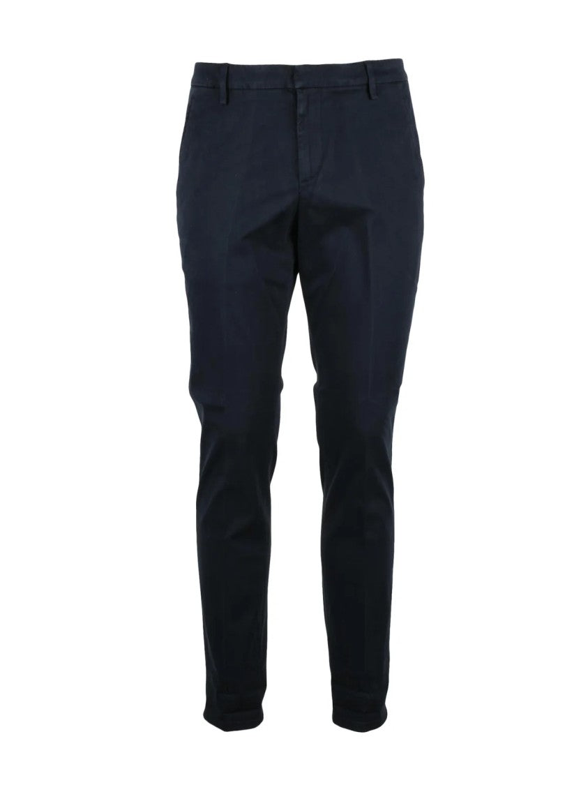 Dondup Blue Gaubert Faux-Leather Detail Cotton-Blend Trousers