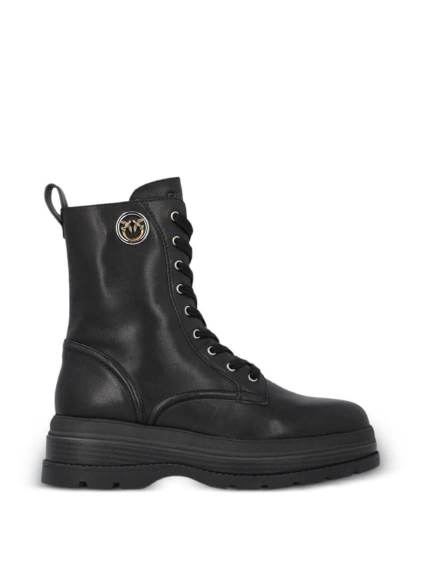 Pinko Lace-Up Smooth Leather Metallic Detail Boots