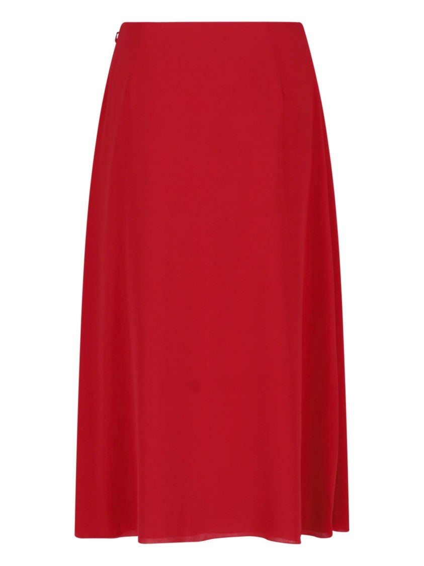 Valentino Side Zip Front Slit Red Silk Midi Skirt