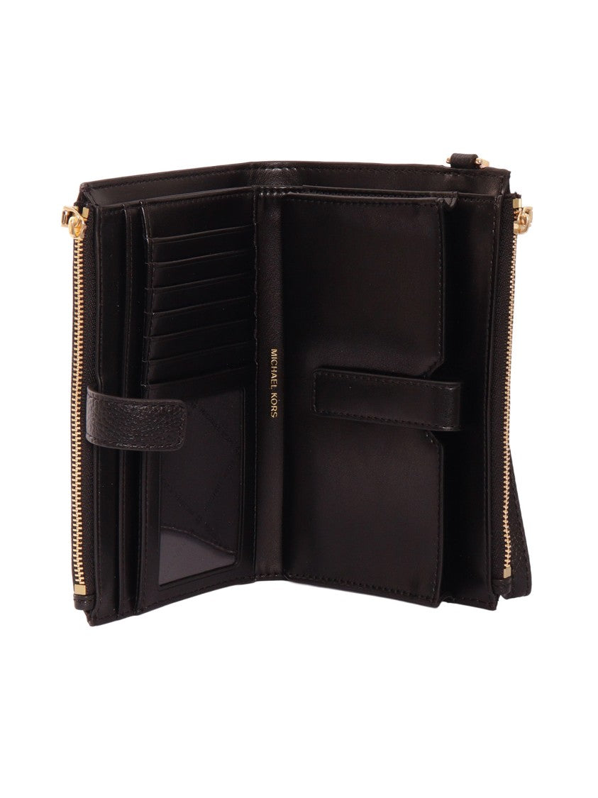 Michael Kors Black Cow Leather Double Zip Wristlet Pouch