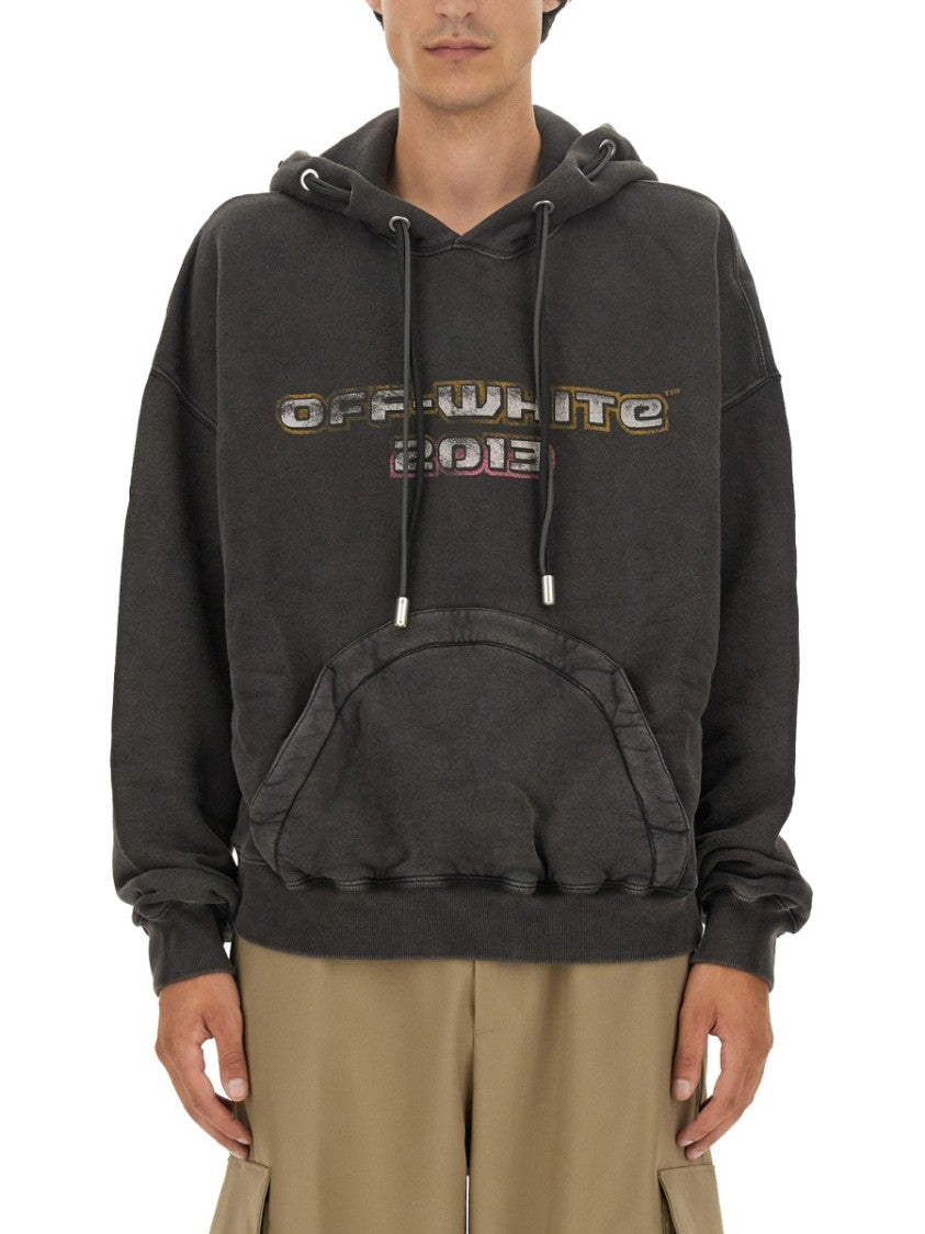 Off-White Graphic Print Hoodie With Artistic Back Design