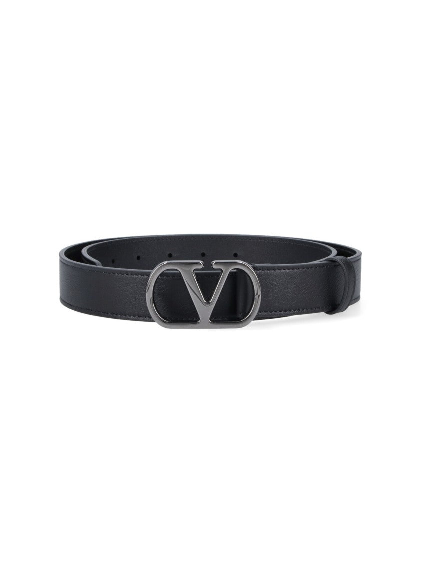 Valentino Garavani Black Polished Leather Classic Buckle Belt