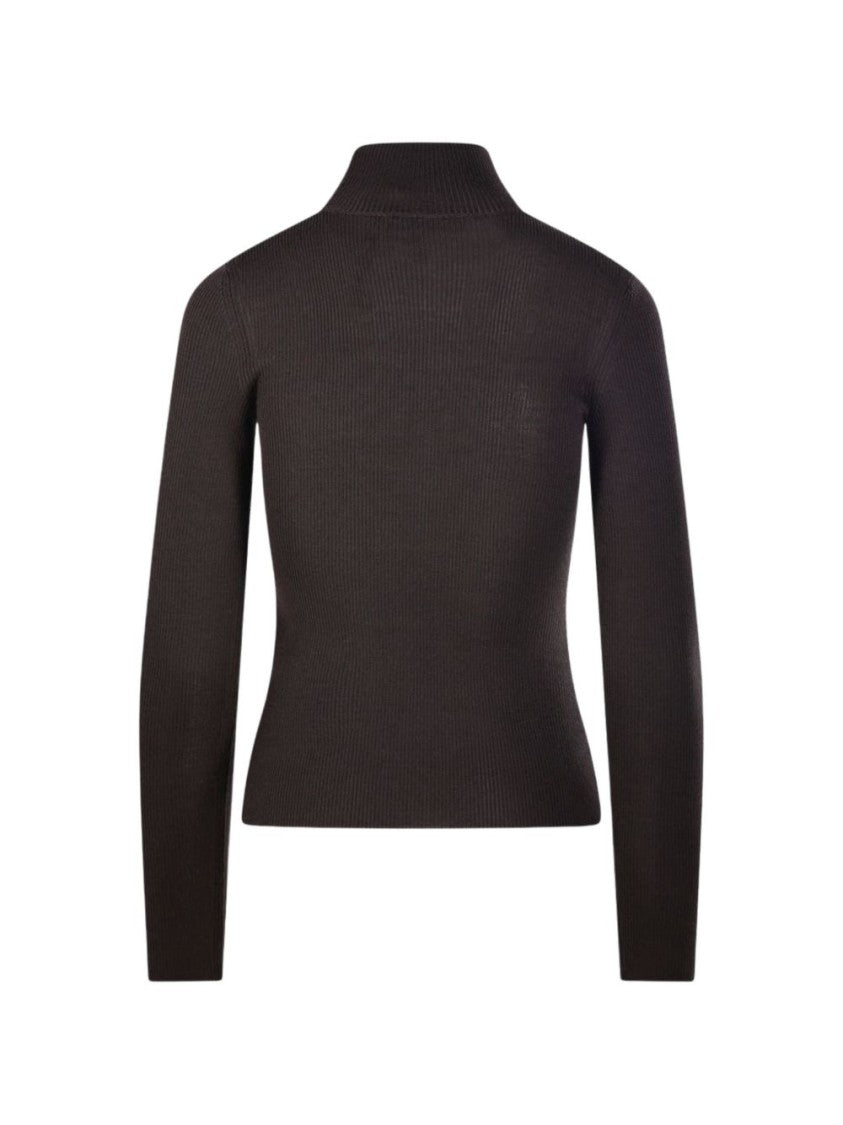 Max Mara Ribbed Knit Top With High Neckline And Fitted Silhouette