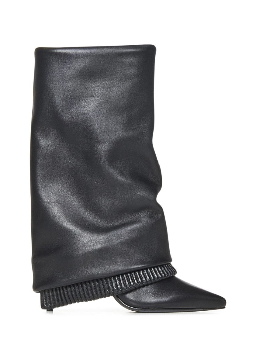 Balmain Sculptural Black Lambskin Ankle Boots With Gaiter Effect