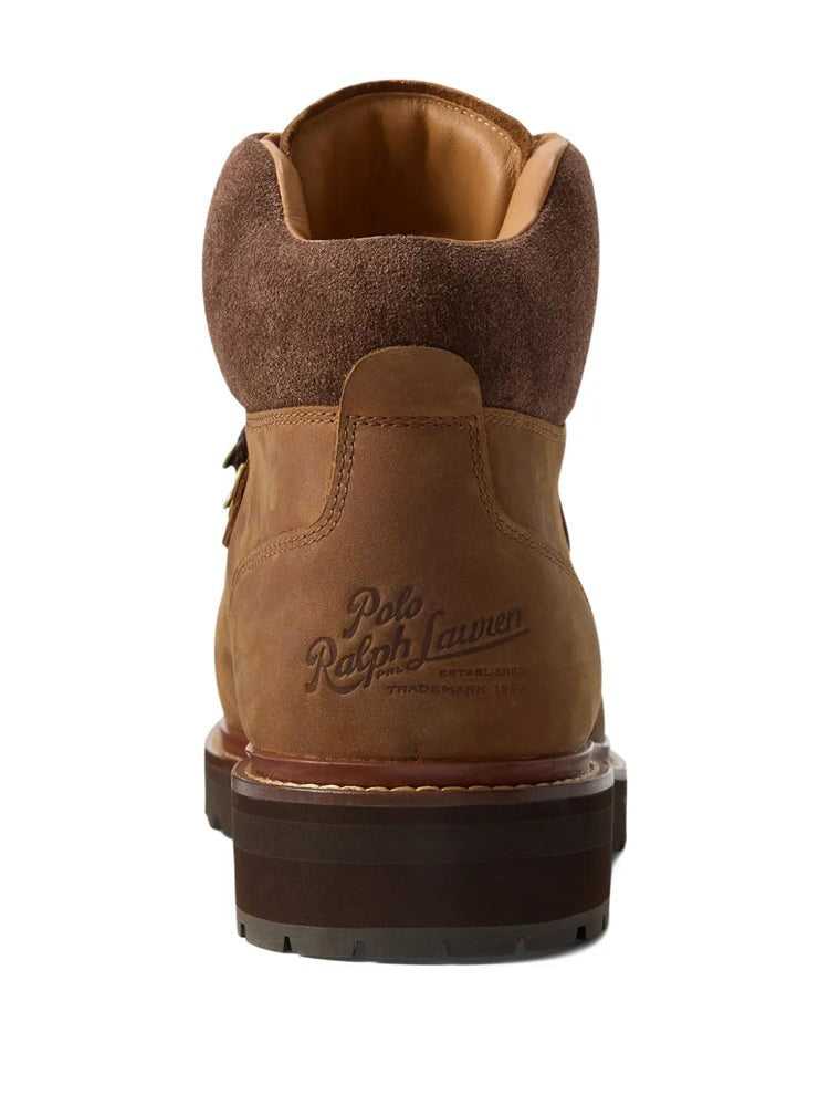 Polo Ralph Lauren Brown Lite Boots Mid-Cut Padded Suede Collar Leather Ankle Boots