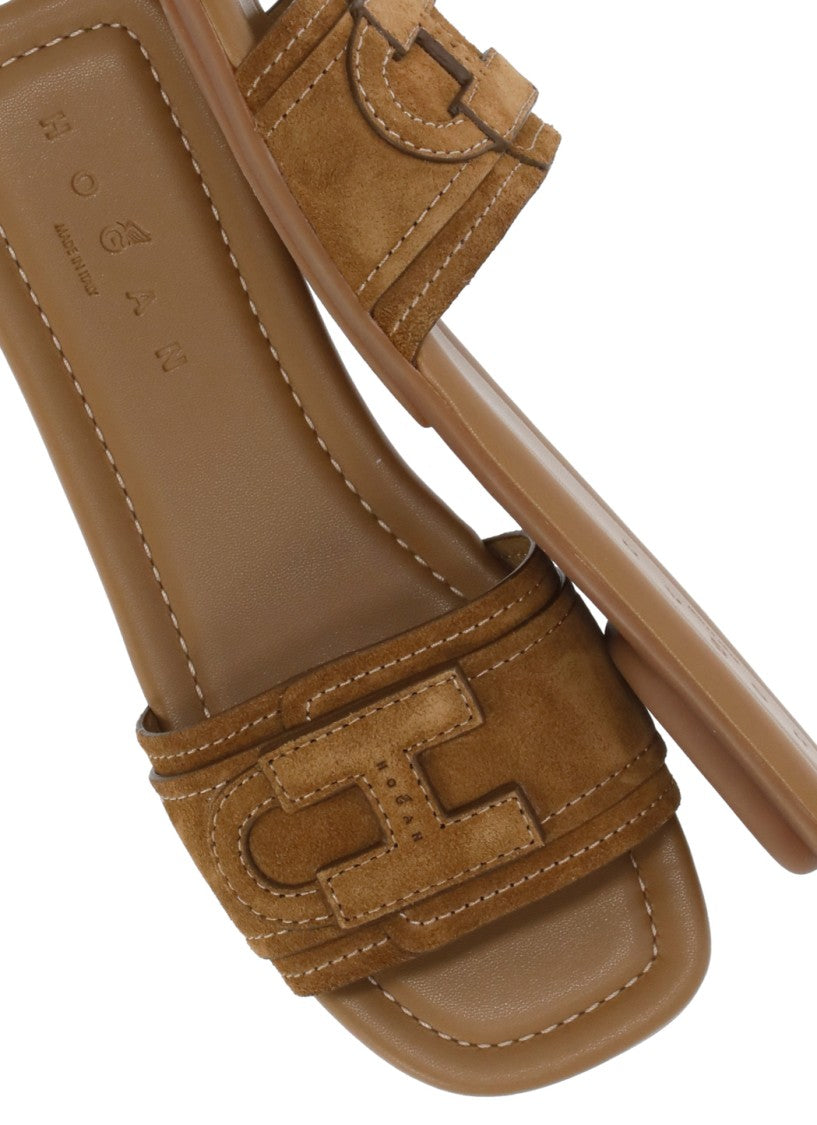 Hogan Brown H685 Suede Mask Sandals