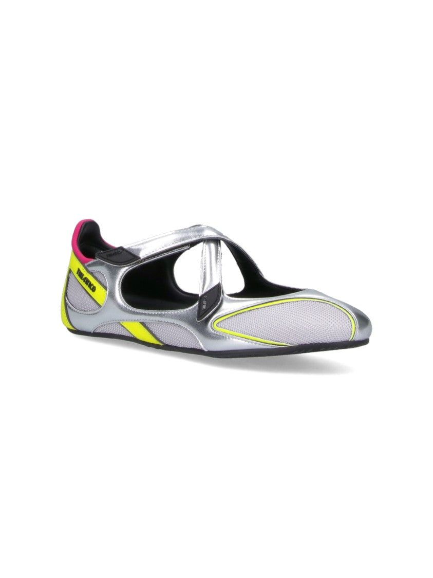 The Attico Futuristic Metallic Silver Flats With Neon Accents