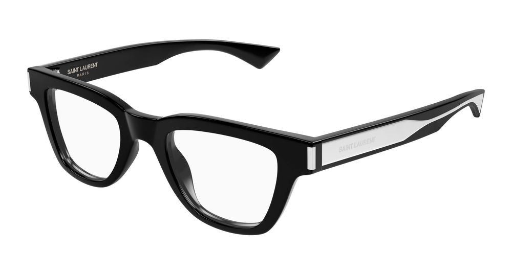 Saint Laurent Black Jacques Translucent Temple Rectangular Eyeglasses