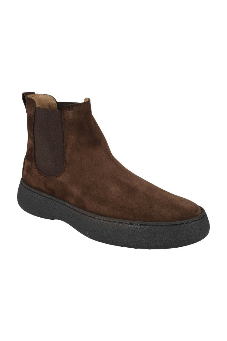 Tod's Brown Suede Ankle Boots With Elastic Side Panels