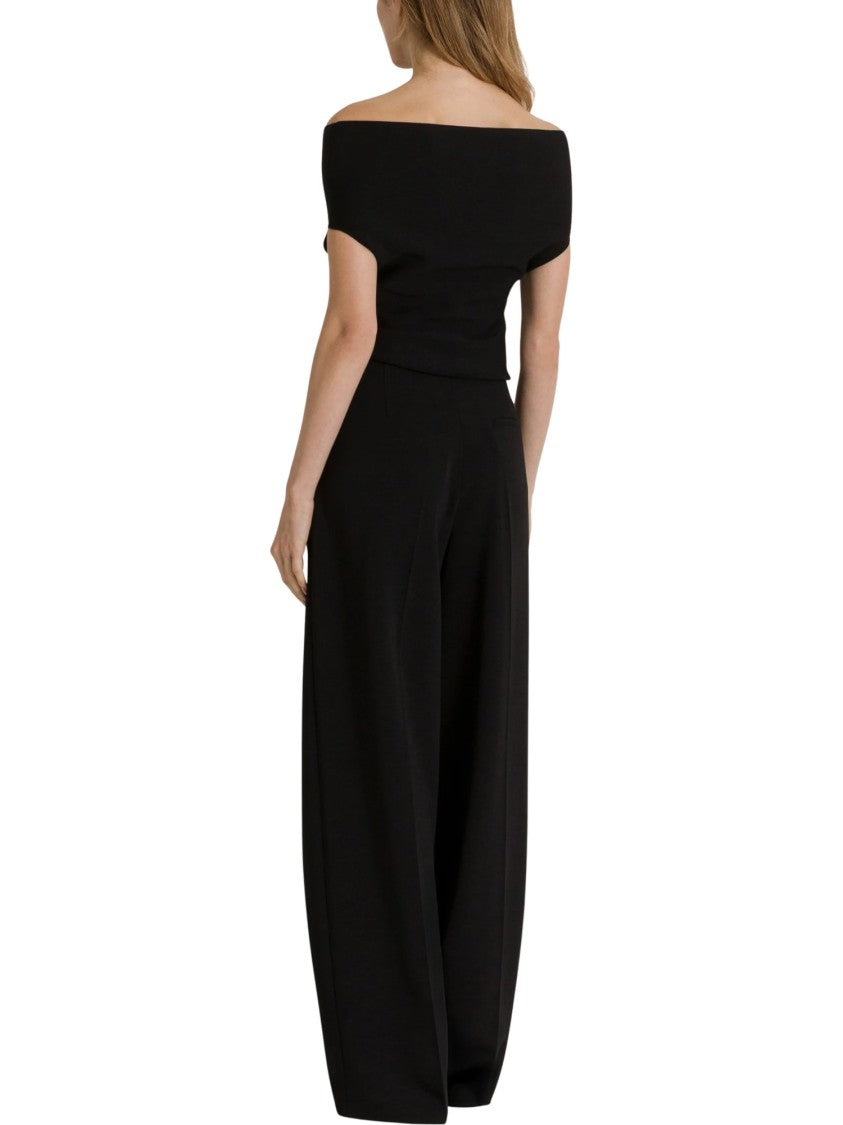 Alberta Ferretti Black Knit Sweater With Off-The-Shoulder Neckline And Gold Accent Buttons