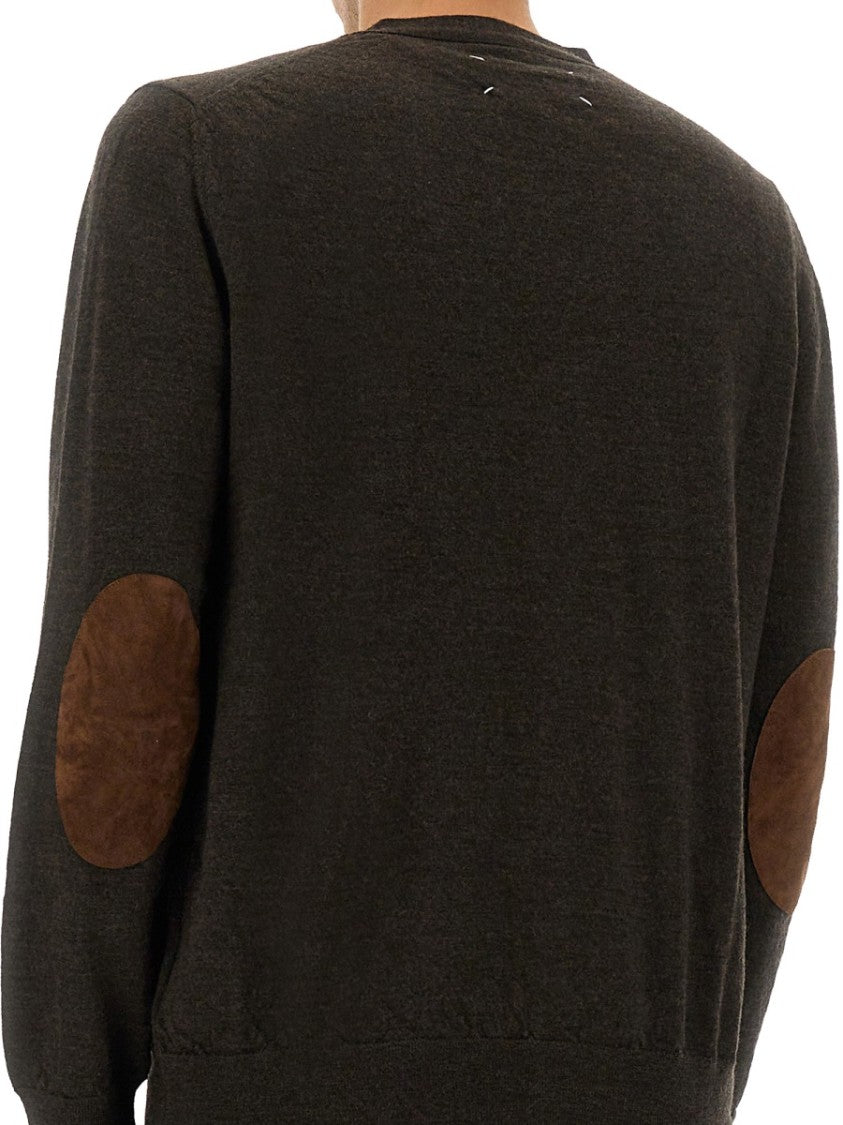 Maison Margiela Brown Wool Cardigan With Suede Elbow Patches