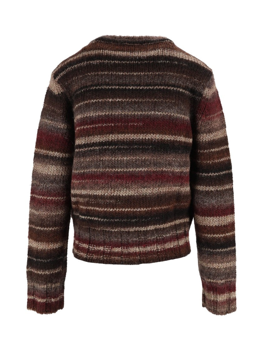 Kangra Cashmere Horizontal Striped Printed Yarn Crewneck Sweater