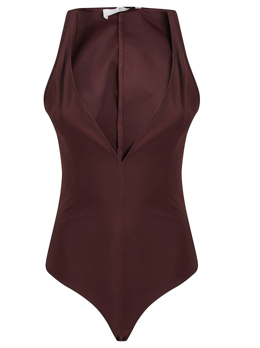Iro Vivid Velvet Bodysuit With Deep V Neckline And Seamless Design