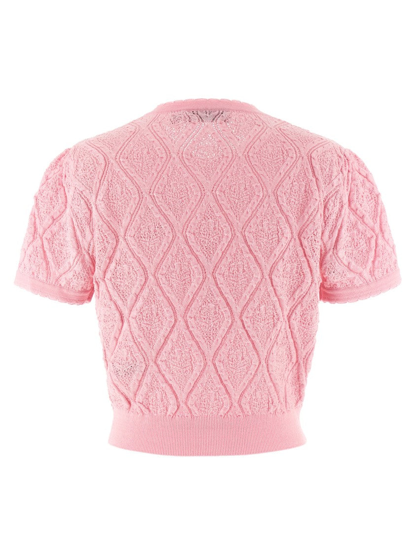 Self-Portrait 'Pink Pointelle Knit' Top