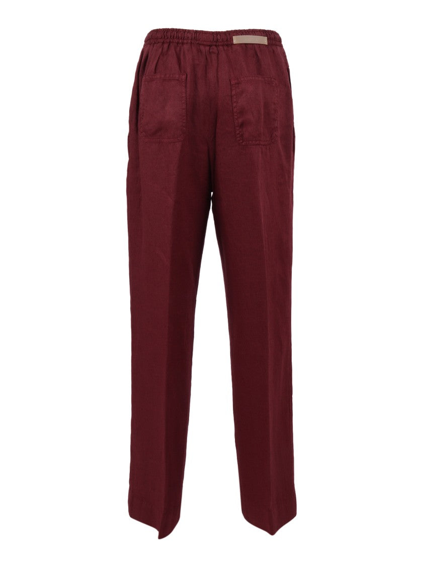 Briglia Burgundy Relaxed Fit Linen Straight-Leg Pants
