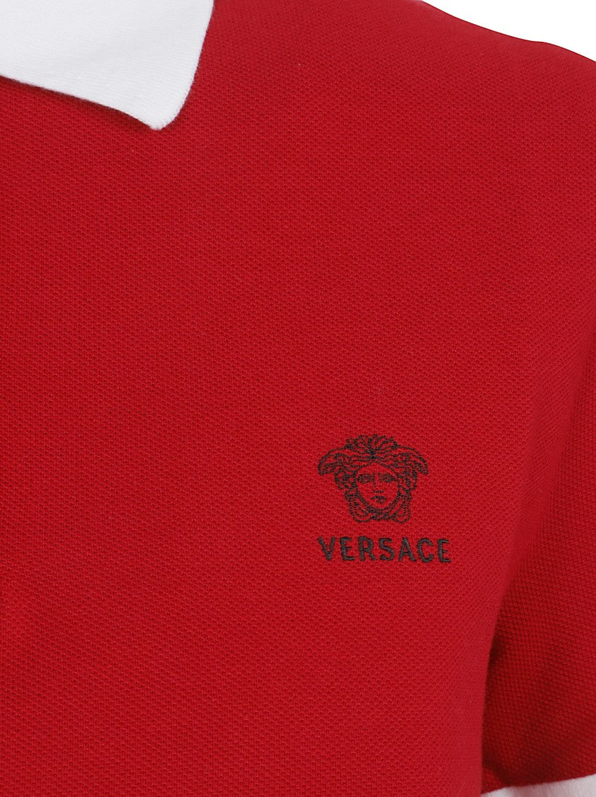 Versace Cropped Polo Shirt With Contrast Collar And Logo Detail