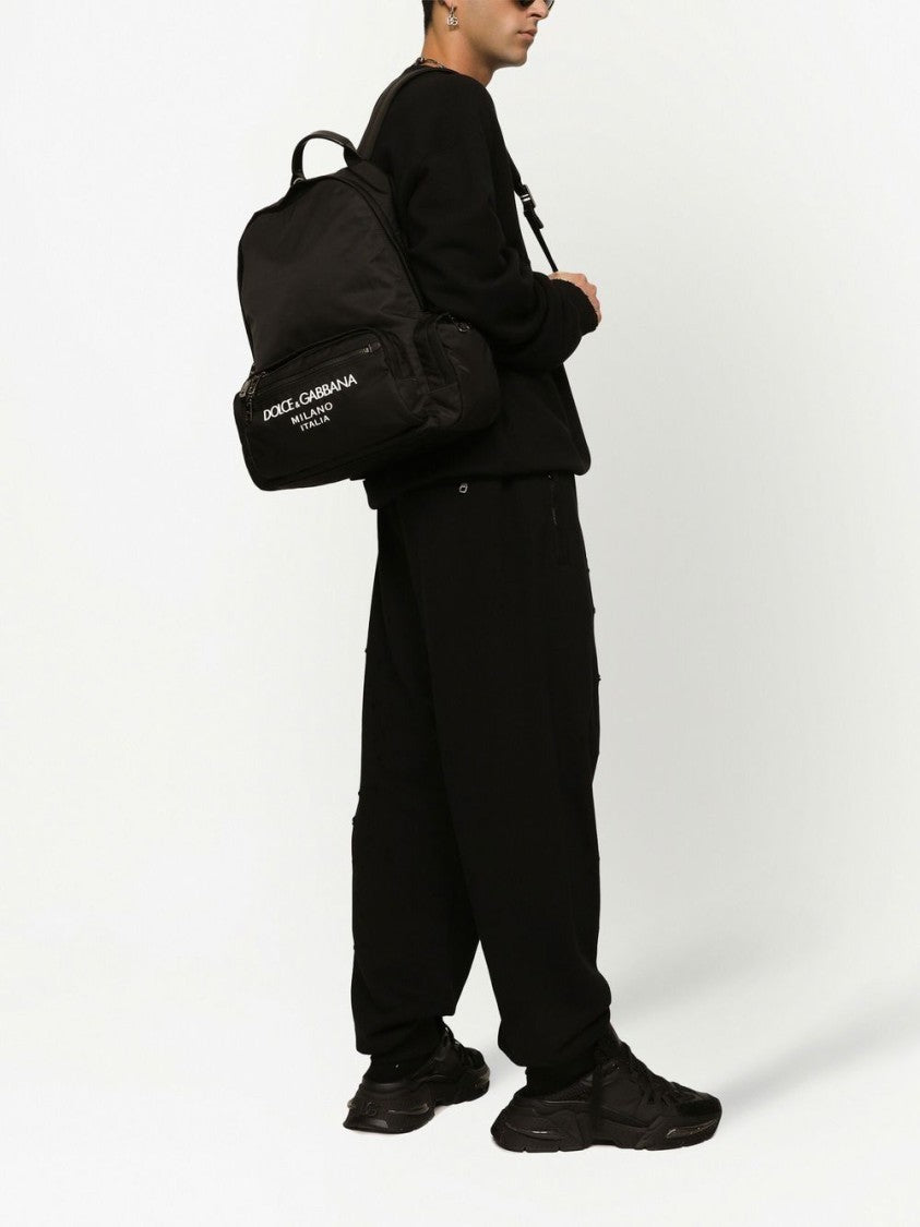 Dolce & Gabbana Sleek Black Backpack With Prominent White Logo Print