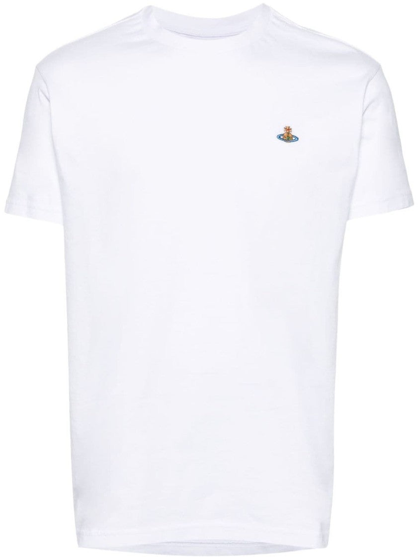 Vivienne Westwood White Cotton Crew Neck T-Shirt With Signature Orb Logo