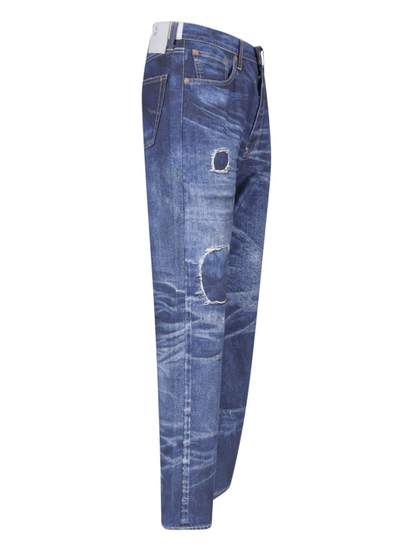 Junya Watanabe Blue Patchwork Distressed Straight Leg Jeans