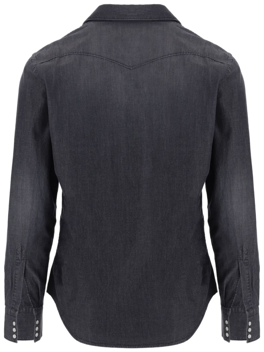 Gherardi Dark Gray Cotton Denim Patch Pockets Shirt