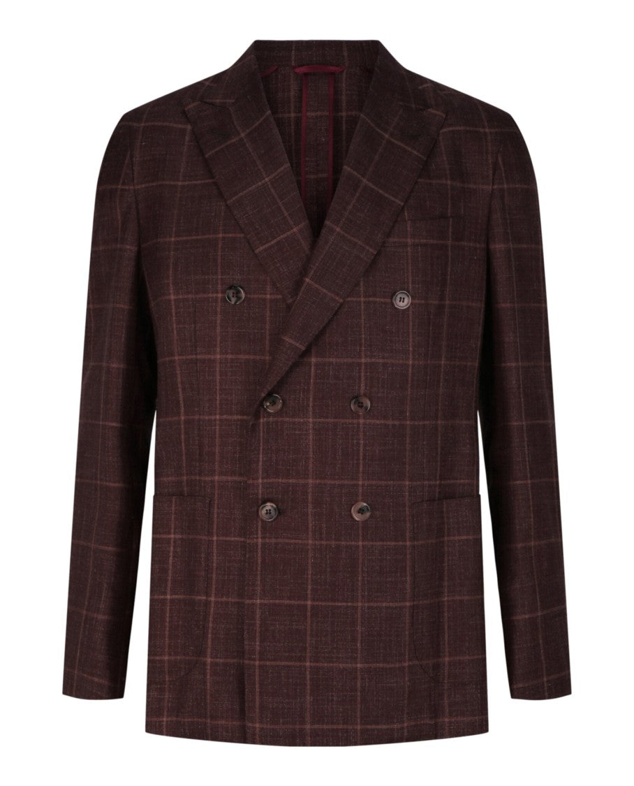Brioni Plaid Double-Breasted Blazer With Classic Collared Neckline