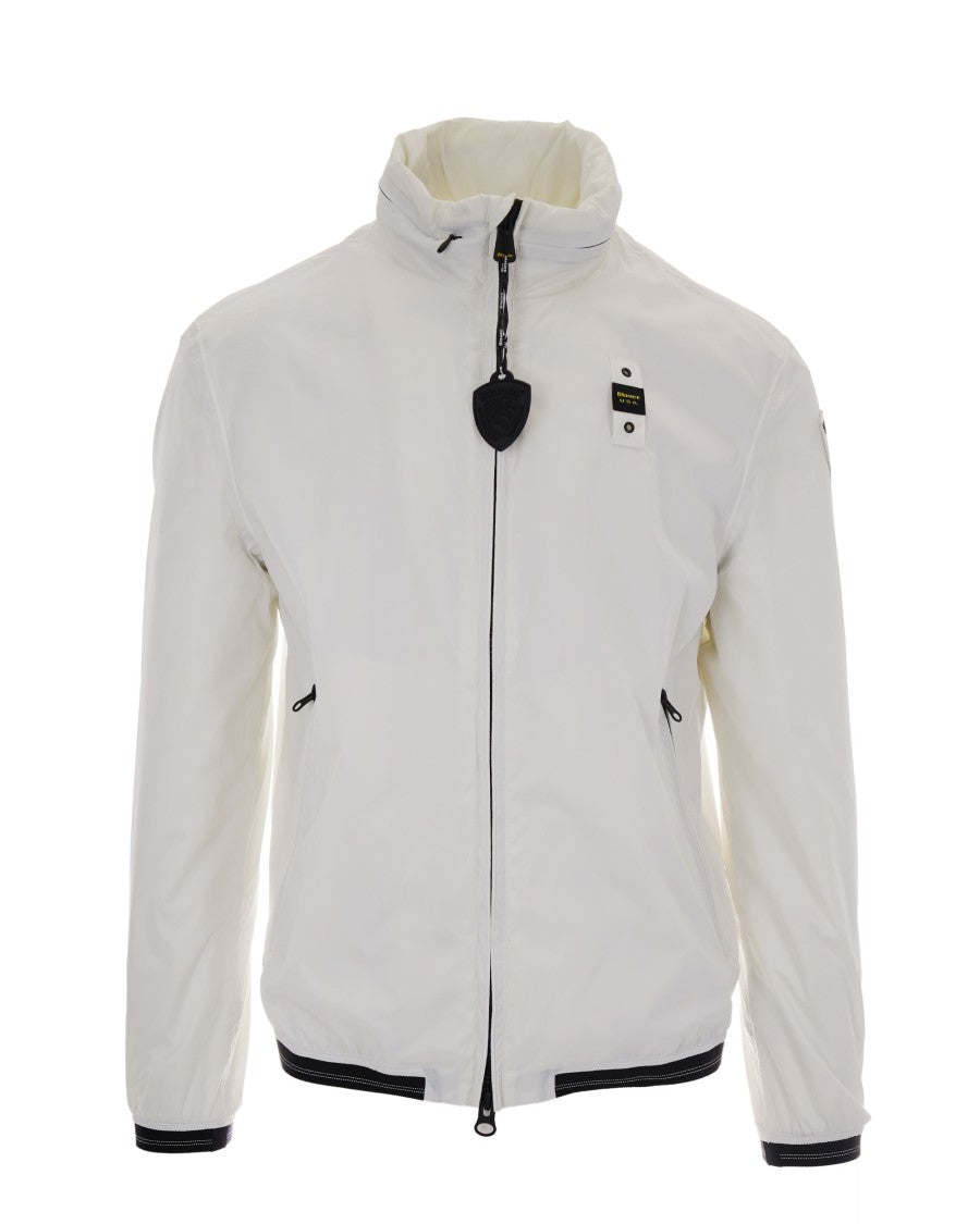 Blauer Windbreaker Jacket With Hidden Hood And Taped Seams