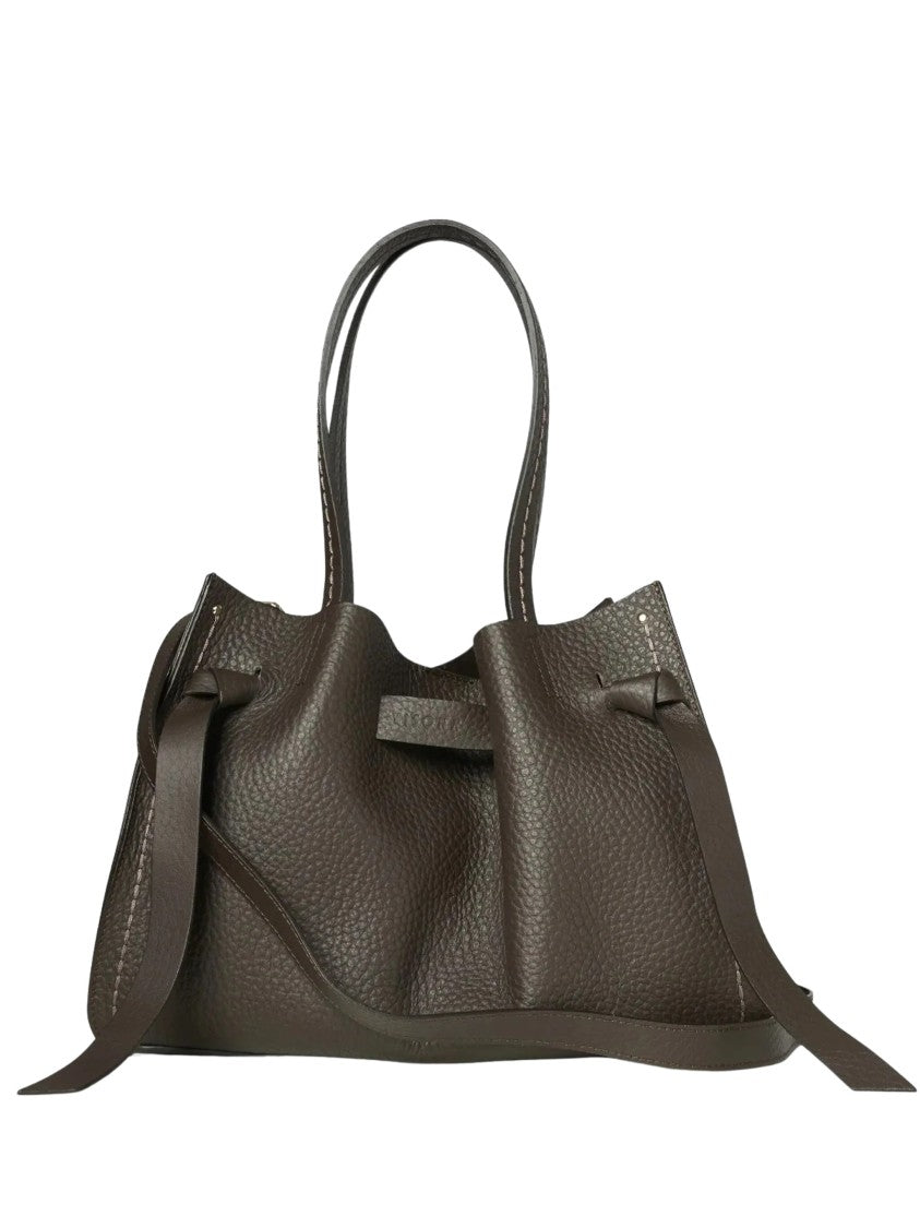Visona` Camoscio Brown Textured Leather Handbag
