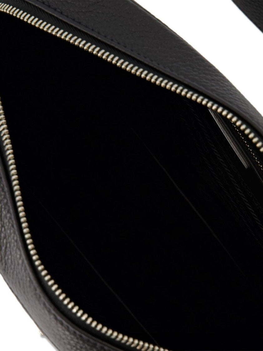 Prada Textured Leather Shoulder Bag With Adjustable Strap And Triangle Logo