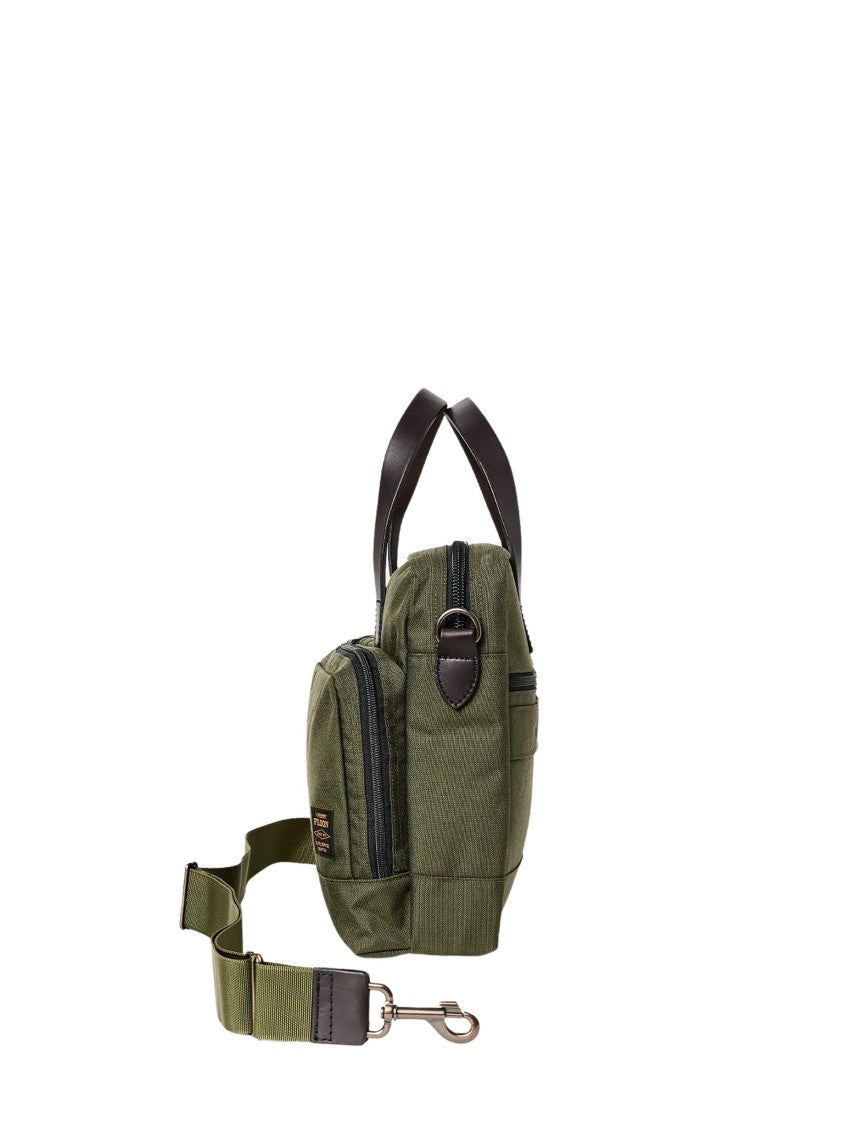 Filson Olive Green Fabric Briefcase With Leather Accents And Dual Handles
