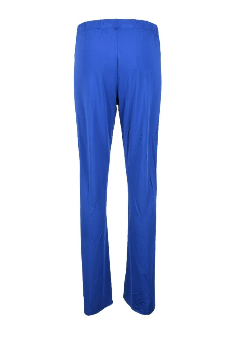 1-One Fluid Drape Blue Trousers With Stretch Waistband