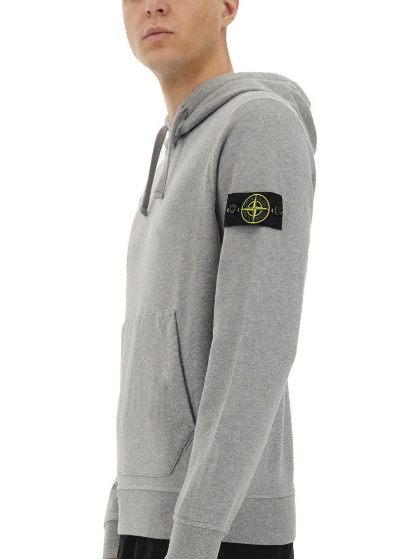 Stone Island Relaxed Fit Grey Hoodie With Iconic Logo Patch