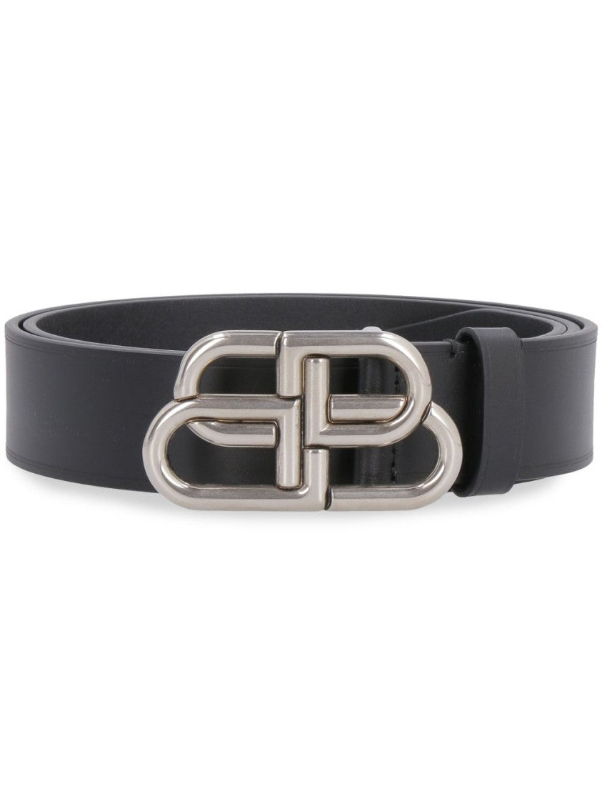 Balenciaga Aged-Silver Bb Logo Leather Belt