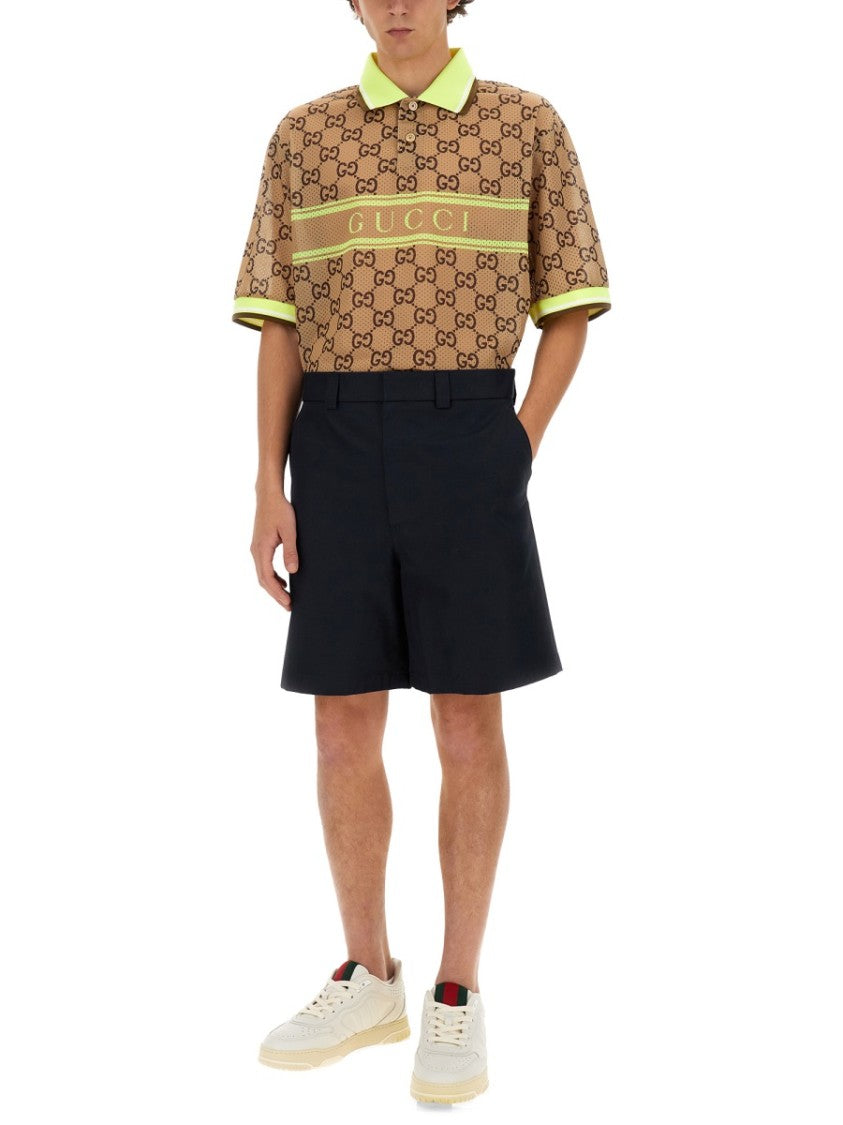 Gucci Brown Gg Print Polyester Monogram Polo Shirt