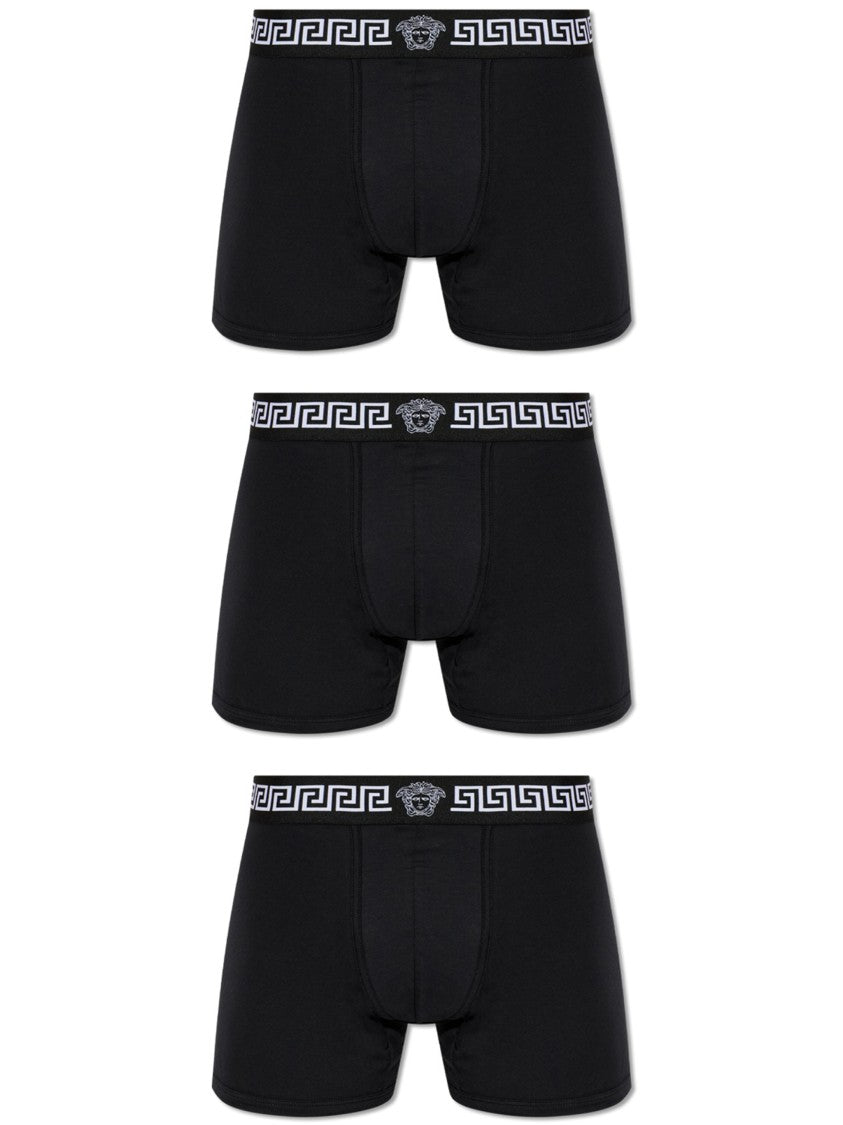 Versace Black Parigamba Tri-Pack Greek Key Briefs