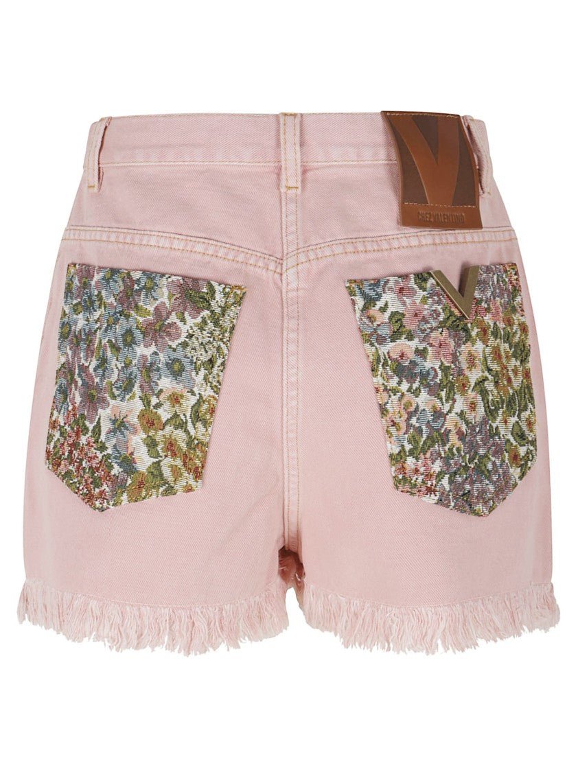 Valentino Garavani High-Waisted Denim Shorts With Floral Details