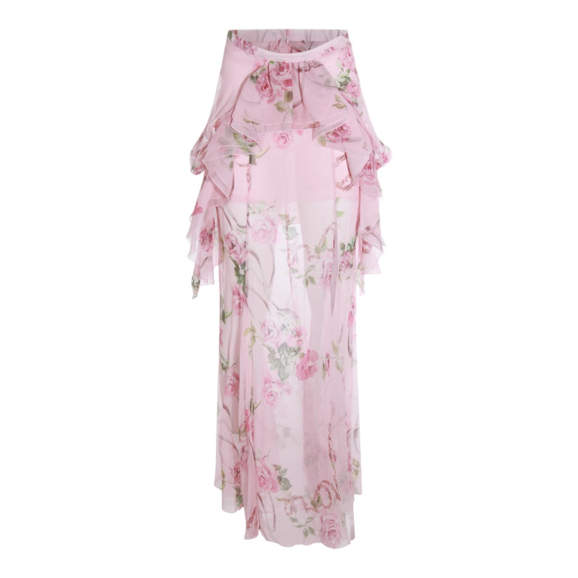 Blumarine Floral Rose Patterned Sheer Skirt