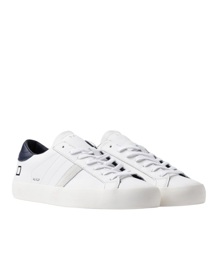 D.A.T.E White Blue Hill Low Calf Leather Sneakers
