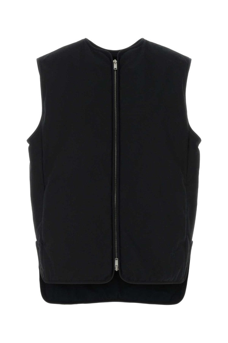 Jil Sander Minimalist Black Cotton Vest With Front Zipper Closure