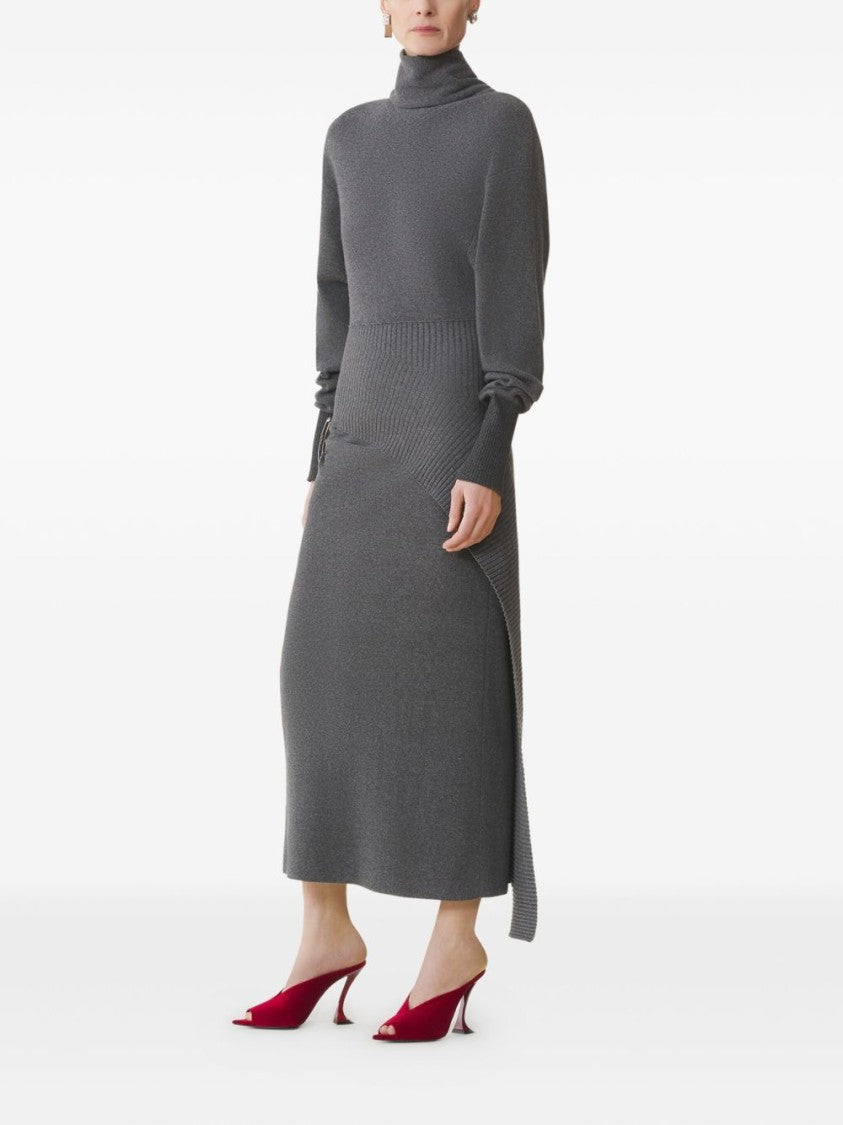 Lanvin Gray Wool-Cashmere Midi Dress With Asymmetrical Hem