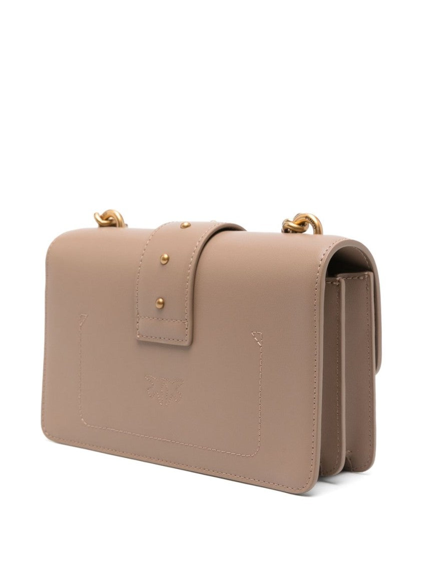 Pinko Beige Leather Shoulder Bag With Logo Buckle