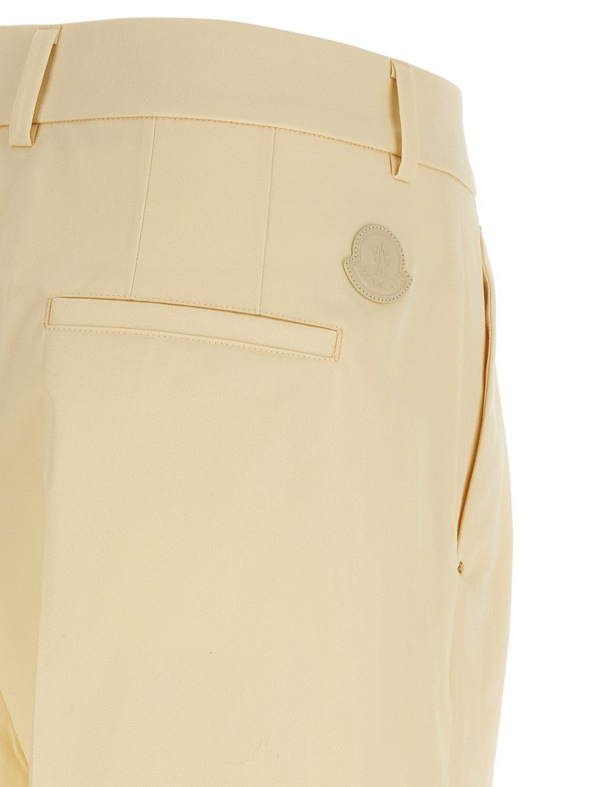 Moncler Tailored Cotton Gabardine Trousers With Pleated Details