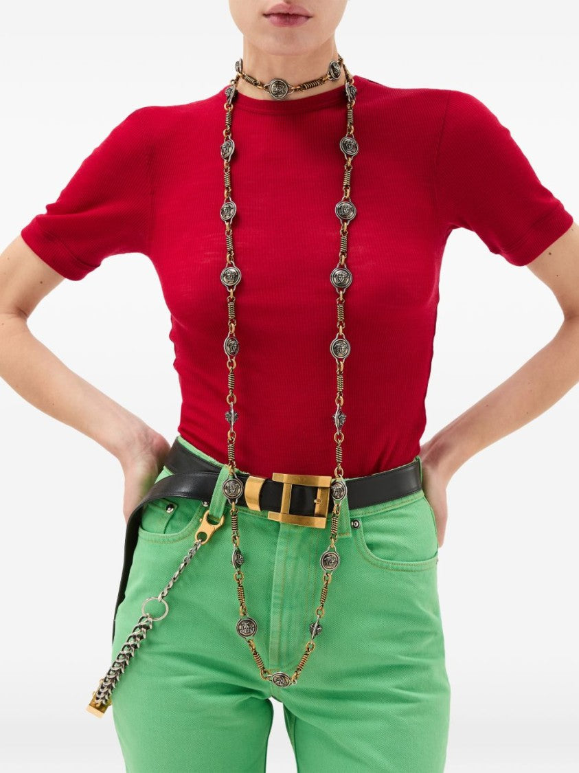 Versace Fitted Silk-Nylon Blend Top With Round Neckline