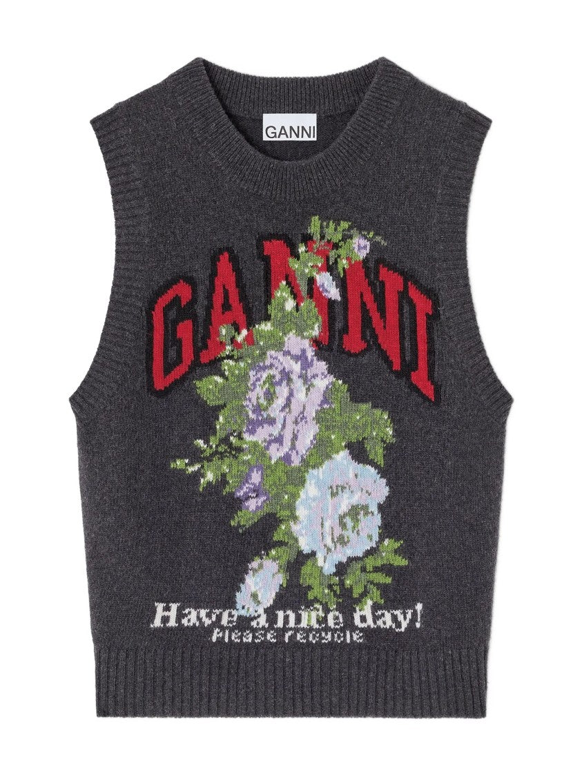 Ganni Graphic Wool Mix Flowers Vest