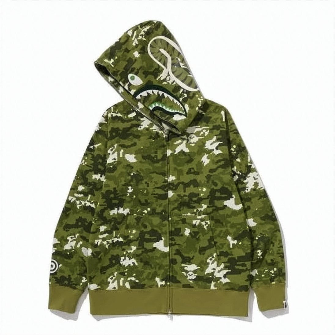 A.P.C. Full-Zip Camouflage Jacket With Shark Graphic And Ribbed Cuffs